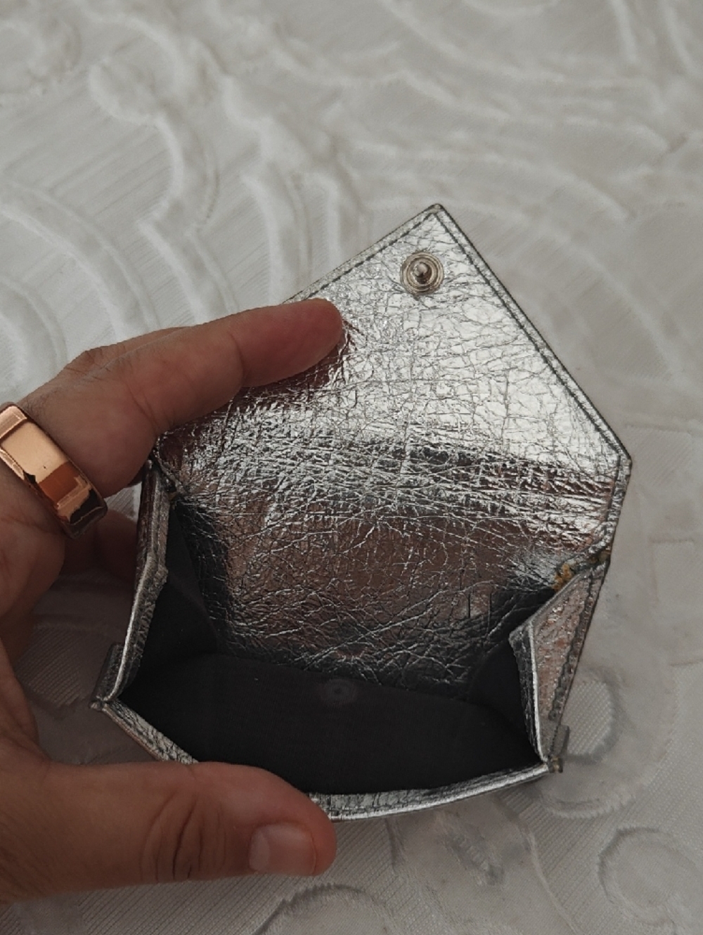 Vintage Balenciaga Metallic Silver Crinkled Leather Card Case - Picture 4 of 9